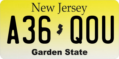 NJ license plate A36QOU