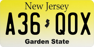 NJ license plate A36QOX