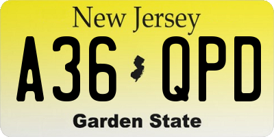 NJ license plate A36QPD