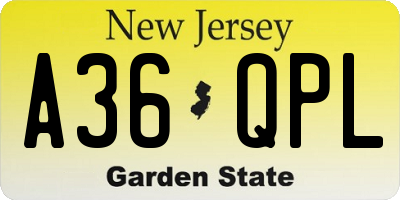 NJ license plate A36QPL