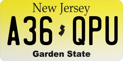 NJ license plate A36QPU