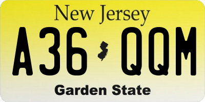 NJ license plate A36QQM