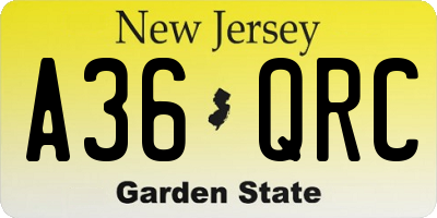 NJ license plate A36QRC