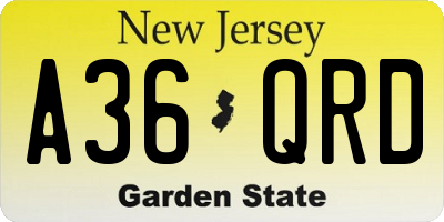 NJ license plate A36QRD