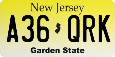 NJ license plate A36QRK