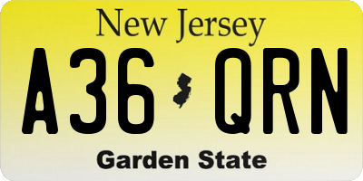 NJ license plate A36QRN