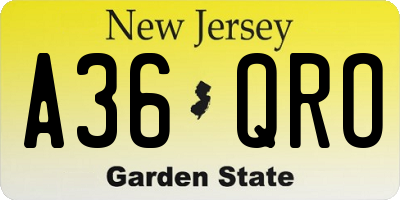 NJ license plate A36QRO