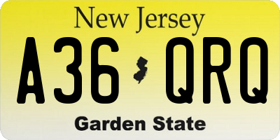NJ license plate A36QRQ