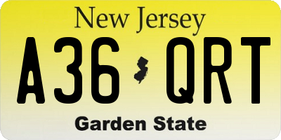 NJ license plate A36QRT