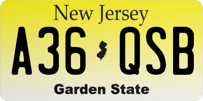 NJ license plate A36QSB