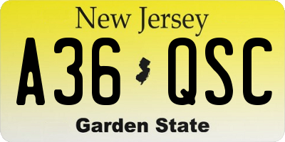 NJ license plate A36QSC