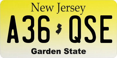 NJ license plate A36QSE
