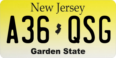 NJ license plate A36QSG