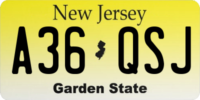 NJ license plate A36QSJ