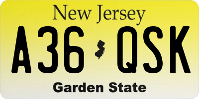 NJ license plate A36QSK