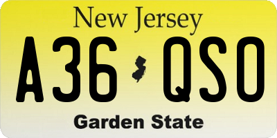 NJ license plate A36QSO