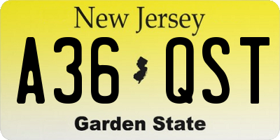 NJ license plate A36QST