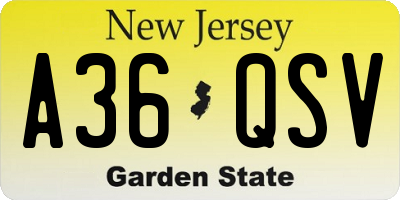 NJ license plate A36QSV