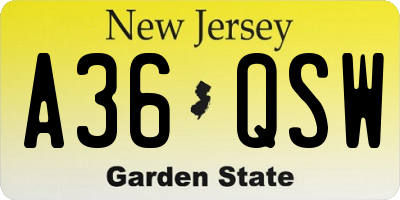 NJ license plate A36QSW