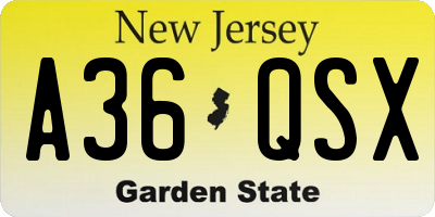 NJ license plate A36QSX