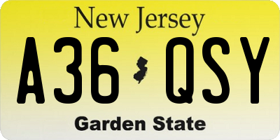 NJ license plate A36QSY