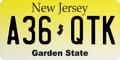NJ license plate A36QTK
