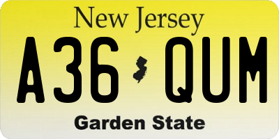 NJ license plate A36QUM