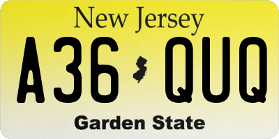 NJ license plate A36QUQ