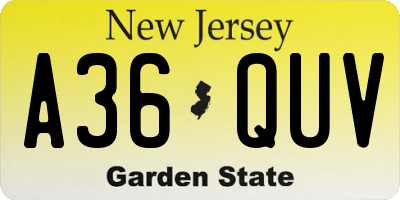 NJ license plate A36QUV