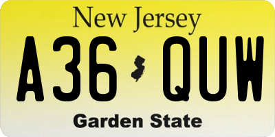 NJ license plate A36QUW