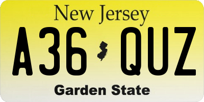 NJ license plate A36QUZ