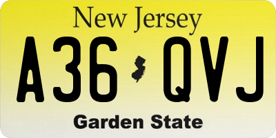 NJ license plate A36QVJ