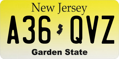 NJ license plate A36QVZ