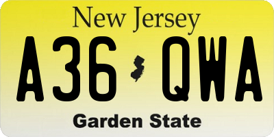 NJ license plate A36QWA