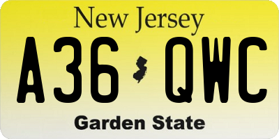 NJ license plate A36QWC