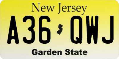 NJ license plate A36QWJ