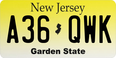 NJ license plate A36QWK