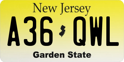 NJ license plate A36QWL