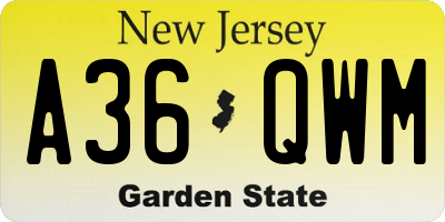 NJ license plate A36QWM