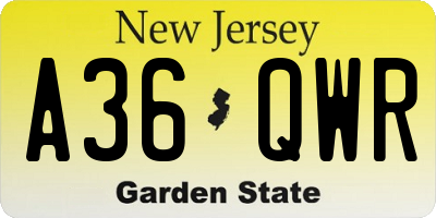 NJ license plate A36QWR