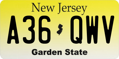 NJ license plate A36QWV
