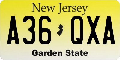 NJ license plate A36QXA