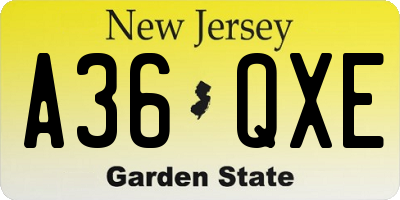 NJ license plate A36QXE