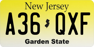 NJ license plate A36QXF