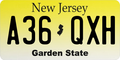 NJ license plate A36QXH