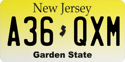 NJ license plate A36QXM