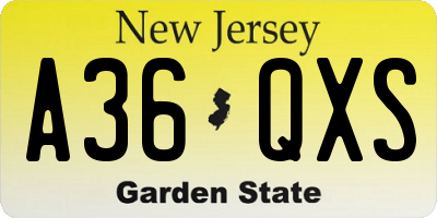 NJ license plate A36QXS
