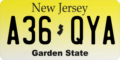NJ license plate A36QYA