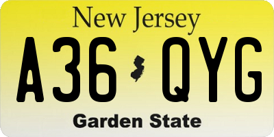 NJ license plate A36QYG