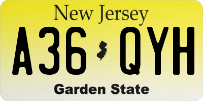 NJ license plate A36QYH